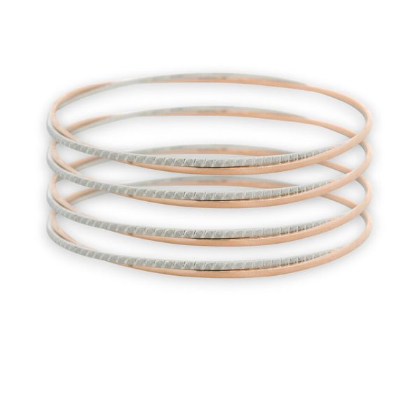 Platinum Ladies Bangles Set with Gold Detailing – Dual-Tone Textured Design – 24.9 gm Platinum, 21.7 gm Gold – Size 2.10 (RJPB3017)