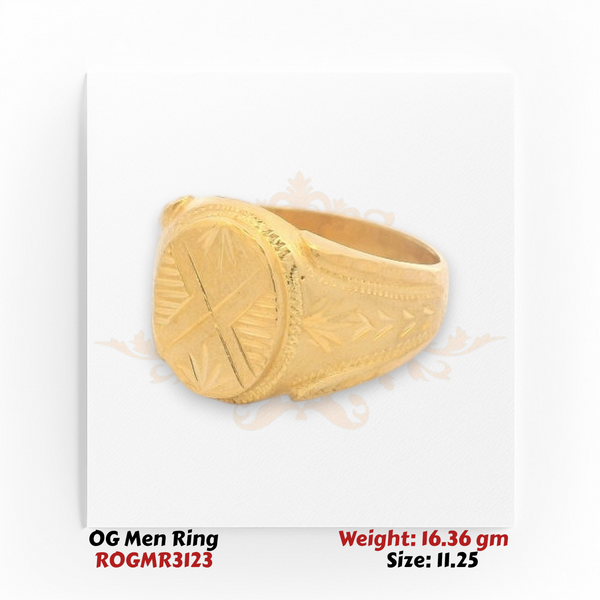 Gold Men Ring with Hand-Carved Oval Face – Heavy Traditional Design – 16.36 gm, Size 11.25 (ROGMR3123)