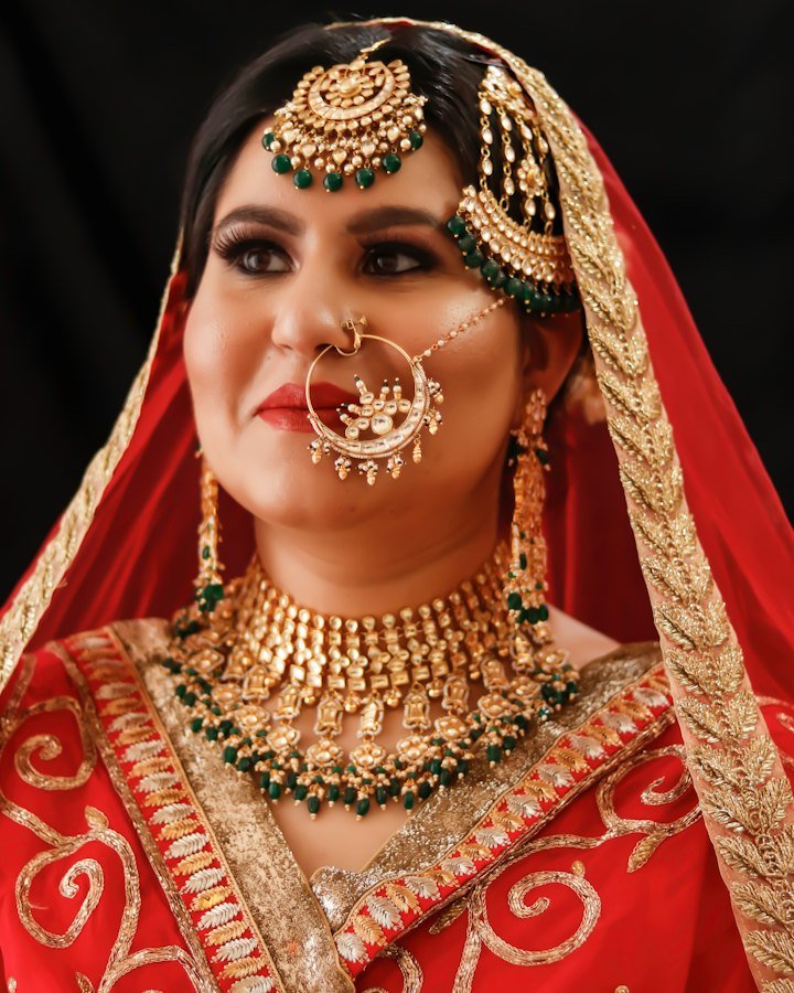 Bride wearing a gold choker and layered necklace
