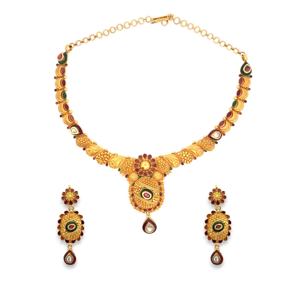 22kt gold antique bridal necklace and earring set